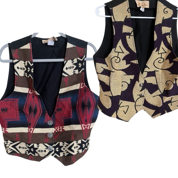 Vintage Frontier Western Aztec Geometric Tapestry Boho Button Vests Size Large - Picture 1 of 5